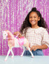 14-Inch Set 3+ Glitter Girls Toy Horse Bonnie Pink Mane & Tail with Silver Hair Tinsels Removable Saddle, Floral