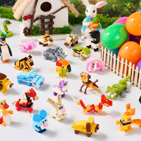 24 Packs 3.23" JOYIN Prefilled Easter Eggs with Toys, Cute Animals Building Blocks for Basket Stuffers, Kids Party