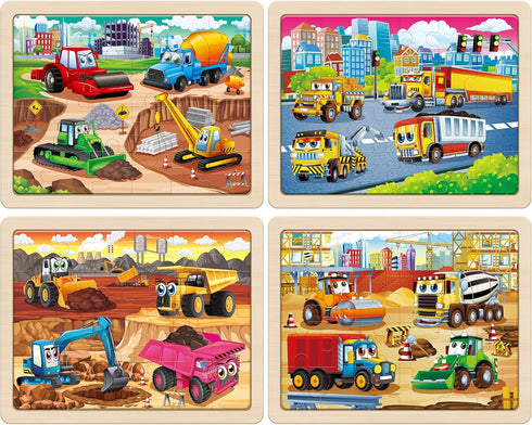 3-5, 24 4-6, 3 4 5 6 SYNARRY Large Wooden Construction Vehicle Puzzles for Toddlers Piece Monster Truck Puzzles