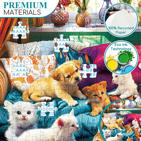 VoYouTwo 300 8-10 10-12,Funny Nights,20.5x15 Piece Puzzles for Adults, Dogs Kittens on The Sofa at Play Puzzle