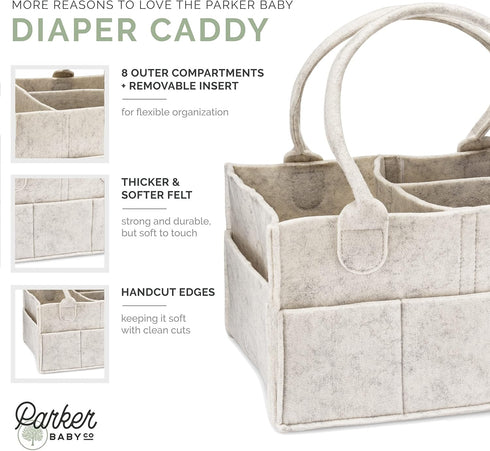 Parker Baby Diaper Caddy - Nursery Storage Bin and Car Organizer for Diapers and Baby Wipes (White, Regular) by Parker Baby Co.