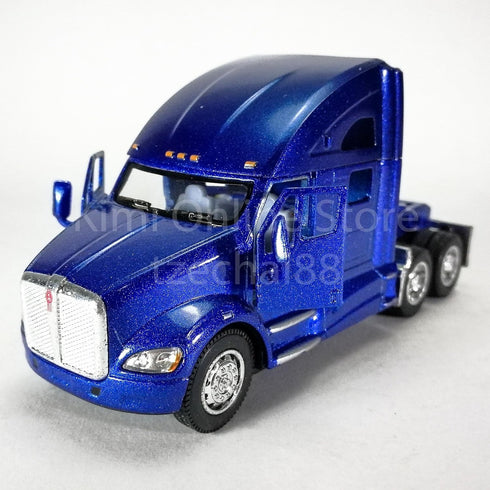 T700 1:68 Pullback KiNSMART Kenworth Container Truck, Scale, Die Cast Metal Model, Blue with Decals, Action