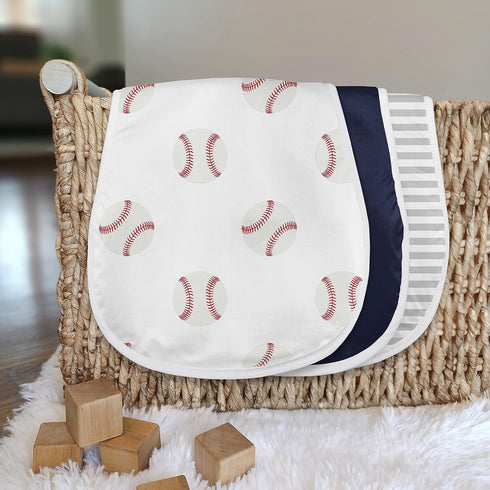 3 Pack Set Sweet Jojo Designs Baseball Sports Baby Boy Absorbent Burp Cloths for Infant Newborn - Red and White