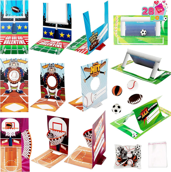 JOYIN 28 pcs Fun Valentine Sports Game Card and Erasers for Kids