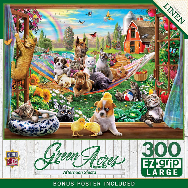 MasterPieces - 300 Piece Jigsaw Puzzle, Large EZ Grip Shapes, Afternoon Siesta,
