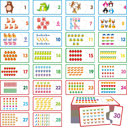 1-30 Number Puzzle Games, 60 Double-Sided Self-Correcting Math Game, Early Learning Educational