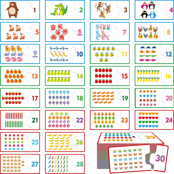1-30 Number Puzzle Games, 60 Double-Sided Self-Correcting Math Game, Early Learning Educational