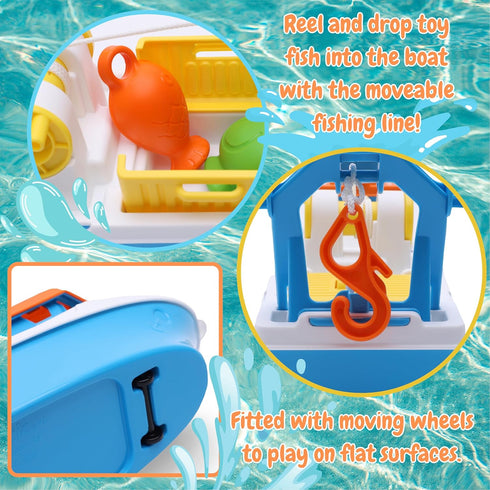 Toyland 40cm (16") 4 3 Colourful Fishing Boat with Moveable Doors, Fishing Hook & Plastic Fish - Kids Floating Water
