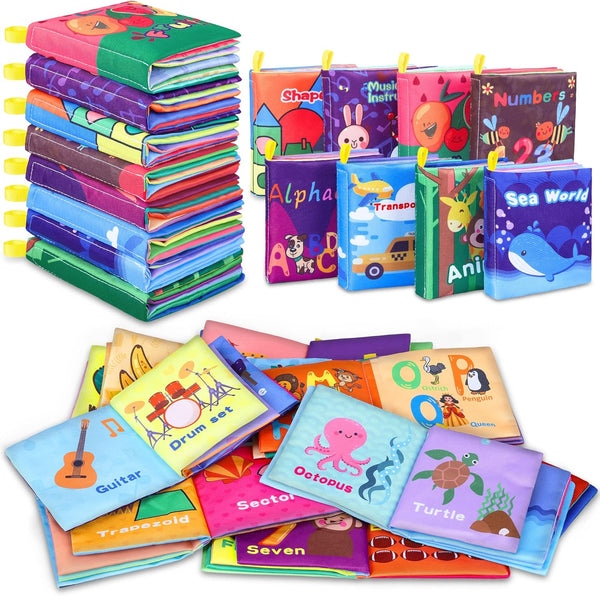 Baby Bath Books Pack of 8, Nontoxic Fabric Soft Cloth Books, Waterproof Early Education Toys for Toddlers