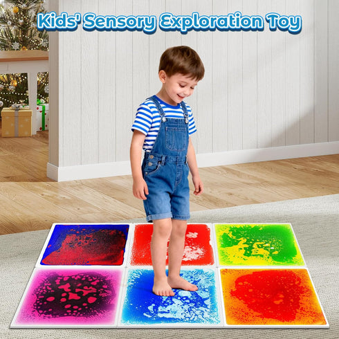 6-Piece Pack, 12" 12" Toddler Sensory Liquid Floor Mats - Liquid Play Mat x Square Sensory Puzzle Mats for Autism, Lava
