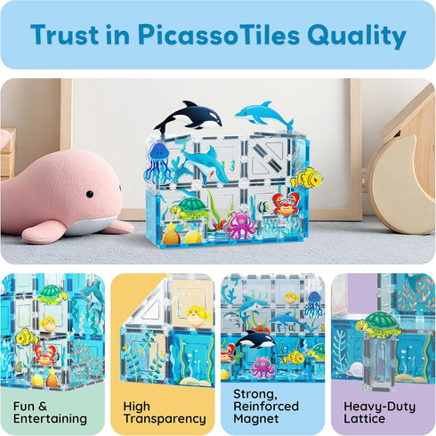 Set 8 3+ PTQ25 PicassoTiles Magnetic Tiles Magnet Tile Building Blocks Marine Animal World Themed with Ocean Character