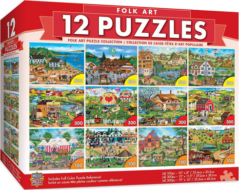 MasterPieces Jigsaw Puzzle 12-Pack Bundle Set, Fun for Adults and Family, Folk