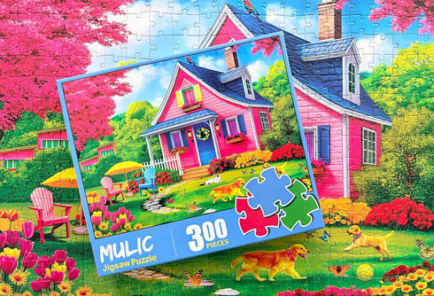 300 Piece Jigsaw Puzzle - The Charming Pink Courtyard House for All Ages