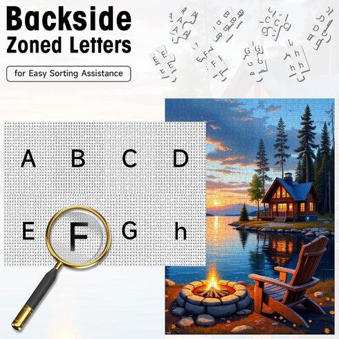 1000 Sunset 20x28 Lake Cabin Puzzles for Adults Pieces, Forest Landscape Jigsaw with Bonfire Lodge, Camping Scene