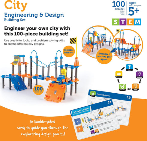 Learning Resources City Engineering and Design Building Set, 100 Pieces, Ages 5+, Engineer STEM Toy