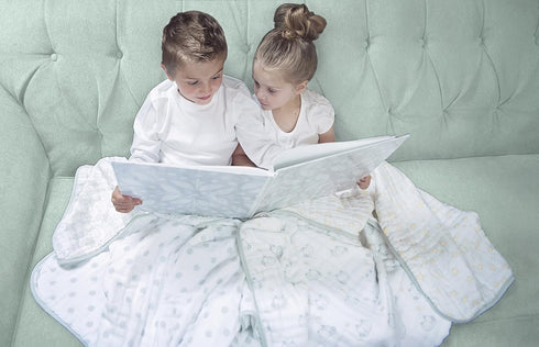 4-Layer 46x46 inches, SwaddleDesigns Cotton Muslin Luxe Blanket, Baby and Toddler Cuddle and Dream, Sterling Goodnight