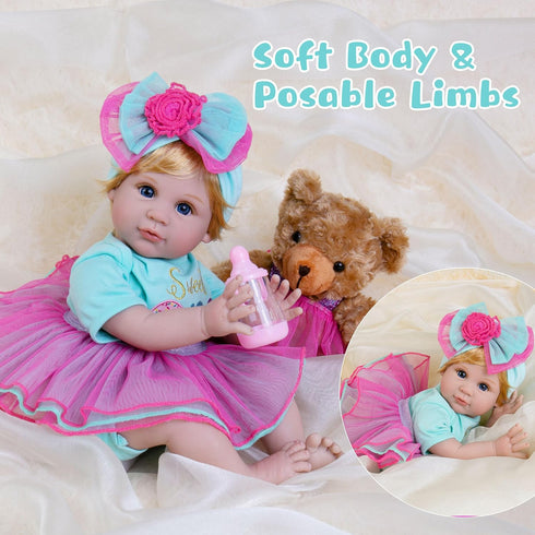 Milidool 22 Inch Reborn Baby Girl Doll, Realistic Weighted Doll with Feeding Toy Accessories Set - Great Gift for Kids