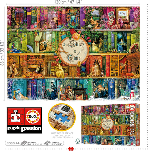Educa A Stitch in Time 3000 Piece Jigsaw Puzzle with Glue Included, Completed Size 47.24"x 37.79"