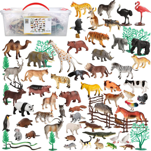 Migration 100 Piece Set of Animal Plastic Figures Playset, Includes Wild, Safari, Zoo, Jungle, Farm, Forest, Ocean