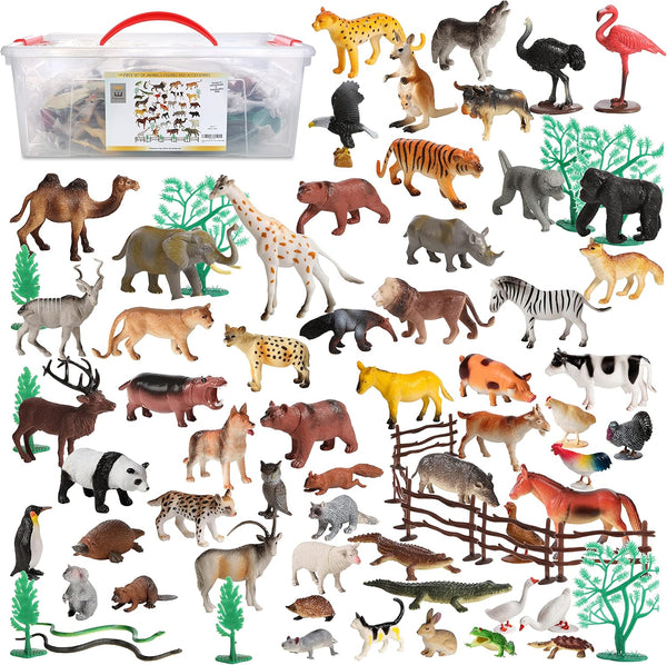 Migration 100 Piece Set of Animal Plastic Figures Playset, Includes Wild, Safari, Zoo, Jungle, Farm, Forest, Ocean