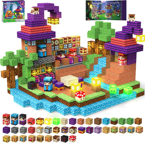 200PCS Magnetic Blocks - Magnetic School Castle Set with Light Up Blocks