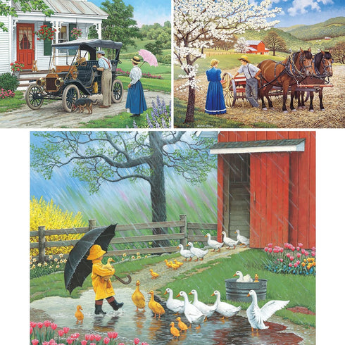 Set 500 18" 24" Bits and Pieces Value of Three Piece Jigsaw Puzzles for Adults That New Car Smell, A Good Day