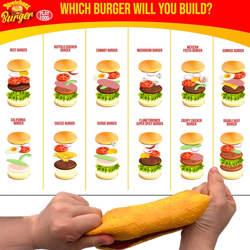 Stretcheez Hamburger Play Food for Kids, Stretchy Pretend Food & Toppings, Mix & Match Sets for Role Play
