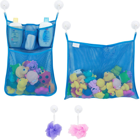 2 x Mesh Bath Toy Organizer + 6 Ultra Strong Hooks, Perfect Bathtub Toy Holder & Bathroom Caddy for Kids & Toddlers