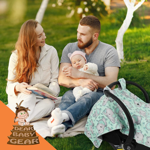 Dear Baby Gear Car Seat Canopy, Premium Infant Car Seat Cover, Breathable Canopy for Boys, Gray Elephants