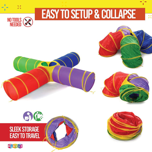 Play22 4-Way Play Tunnel for Kids - 8 Feet Indoor/Outdoor Fun for Kids, Dogs Tunnel Ball Pit