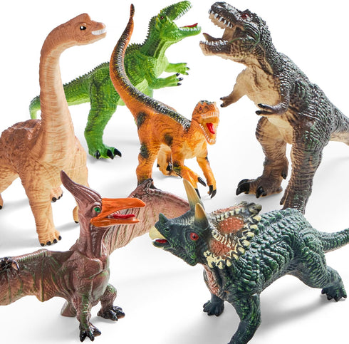 JOYIN Big Dinosaur Toys for Toddlers, 6 Piece Large Soft Dinosaur Figures with Educational Book, Realistic Toys for