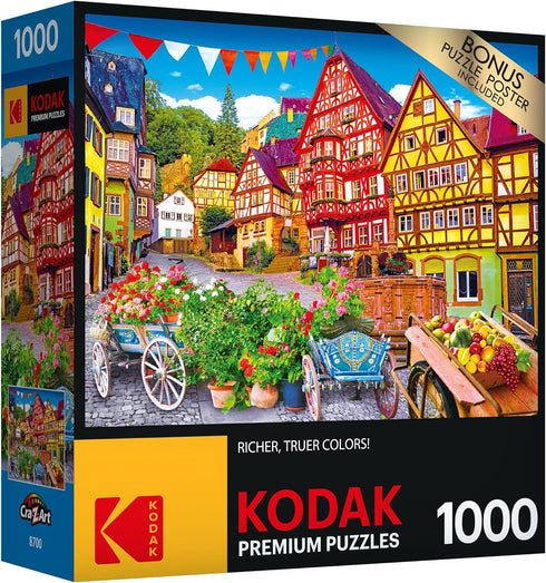 RoseArt - Kodak Premium - Colorful European Town - 1000 Piece Jigsaw Puzzle for Adults