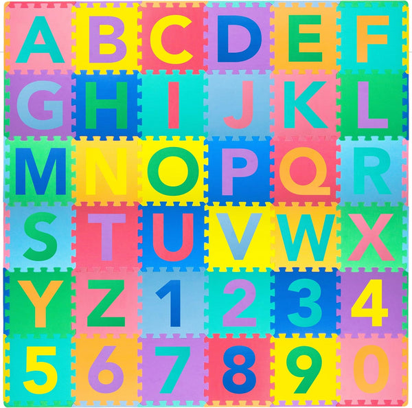 ProSource Kids Puzzle Alphabet, Numbers, 36 Tiles and Edges Play Mat, 12"