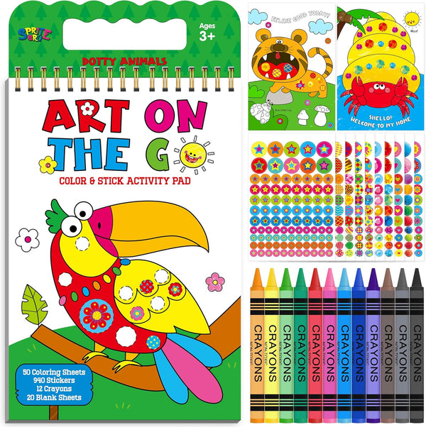 SpriteGru Road Trip Coloring Kit, 50 Coloring Pages with 940 Decorative Stickers