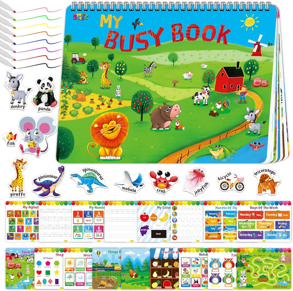 Preschool Busy Book, 30 Themes Activities, Montessori Learning Toy for Alphabet/Numbers/Shapes for Boys & Girls