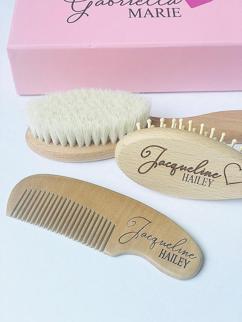 Set Set| Personalized Wooden Baby Brush | Wooden Baby Brush and Comb Personalized Baby Gift | Personalized Baby Gift