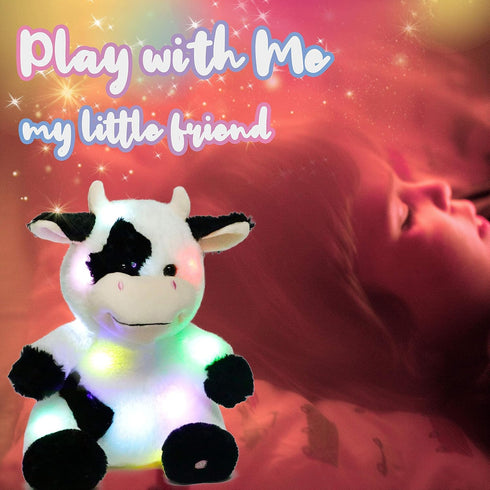 13'' Hopearl LED Plush Cow Lighting Up Stuffed Animal Diary Cattle Floppy Night Lights Glow in The Dark Birthday