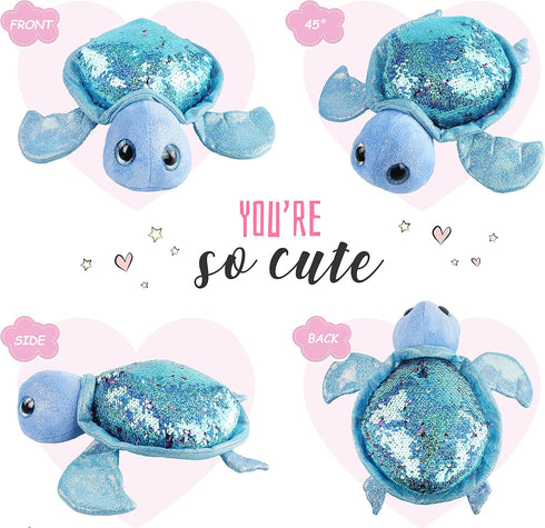 Athoinsu Reversible Sequins Stuffed Animal Sea Turtle Plush Toy, Sparkly Soft Ocean Life Tortoise Throw Pillow, 12''