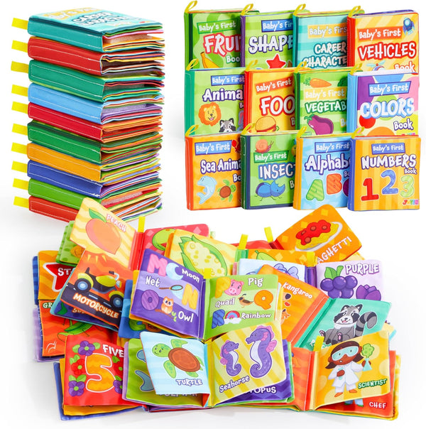 JOYIN 12 Pcs Nontoxic Bath Books - Soft Crinkly Waterproof Cloth Books for Infant, Newborn, Toddlers, Birthday Gifts