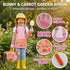 Set 3-8, Kids Gardening Outdoor Tools with Adorable Sun Protective Hat & Bunny Apron, Carrot-Shaped Shovel Rake Trowel