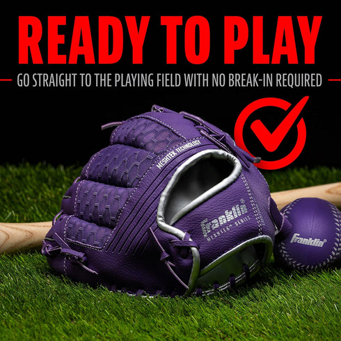 Franklin Sports Kids Baseball Glove + Foam Ball Set, Meshtek Youth Teeball Gloves for Kids + Toddlers, 9.5" Inch