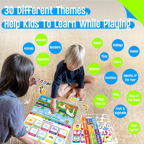 Preschool Busy Book, 30 Themes Activities, Montessori Learning Toy for Alphabet/Numbers/Shapes for Boys & Girls