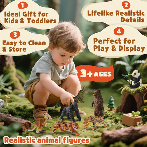 9 3-5 Zippytots PCS Zoo Animal Toys for Kids Realistic Plastic Wild Animal Figurine Toys Educational Learning Toy