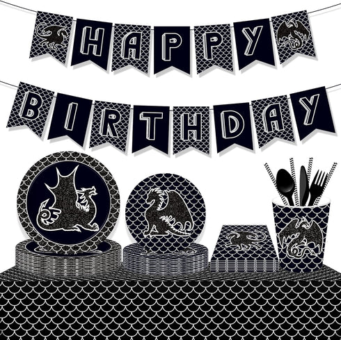 CC HOME 1 Pack Black Dragon Plastic Tablecloth 54 x 87 Inch for Buffet, Birthday Party, or Kitchen Use