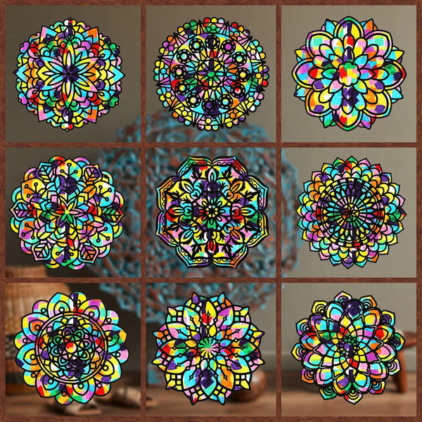 Tinlade 18 Pack Color Mandala Window Clings DIY Kit Stained Glass Kits