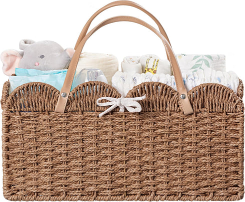 HBlife Large Baby Diaper Caddy, Paper Rope Storage Baskets Nursery Bin with