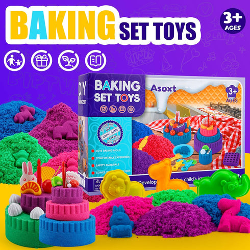 Asoxt 43pcs 4lb 17 3-8 Sensory Bin for Boy Girl Kid Toy - Play Sand Art Kit with Sandbox, Color Sand, Molds, Sensory
