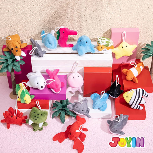 24 (24 3" JOYIN Pcs Mini Sea Animal Plush Toys Units Each), Stuffed Sea Animal Bulk for Kids Birthday Party Favors