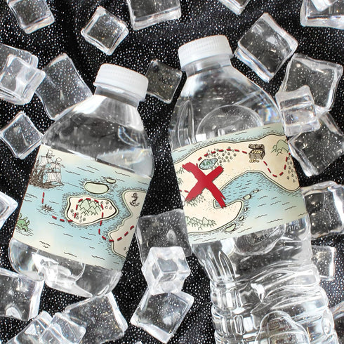 Pirate Treasure Map Birthday Water Bottle Labels, 20 Stickers