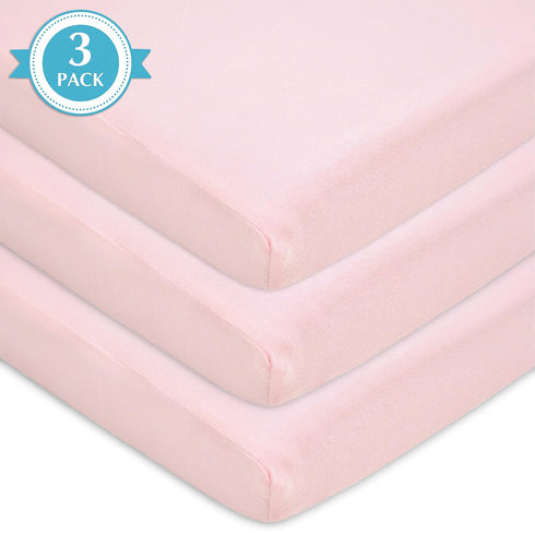 American Baby Company 3 Pack Fitted Mini Crib Sheet, 24" x 38", Soft Breathable Neutral 100% Cotton Jersey, Pink
